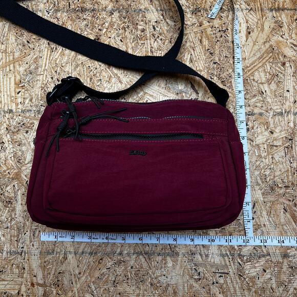 Etidy Nylon Burgundy Black Multi-Pocket Single Strap Handbag Purse - Picture 5 of 7
